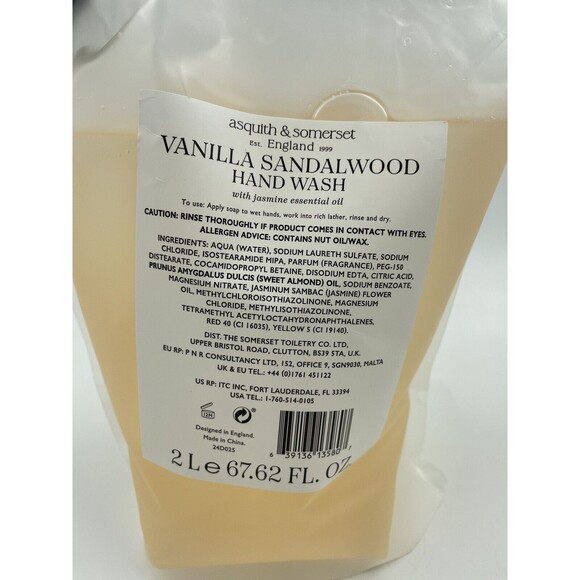 ASQUITH & SOMERSET ENGLAND "VANILLA SANDALWOOD" Hand Wash Refill Pouch 2L 67 oz - Picture 4 of 6